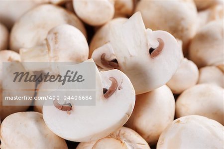 Fresh mushrooms champignon on burlap