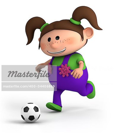 cute little cartoon girl playing soccer - high quality 3d illustration