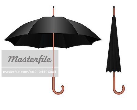 Realistic illustration of the black umbrella isolated over white