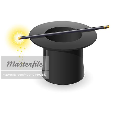 Magic wand and hat. Illustration on white background