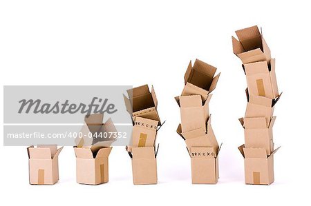 Five columns of boxes on white background