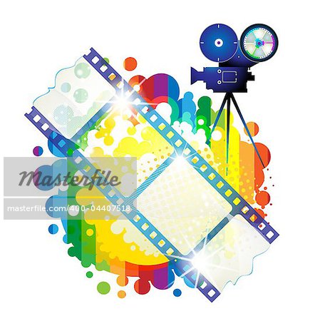 Film frames with camera over colorful background