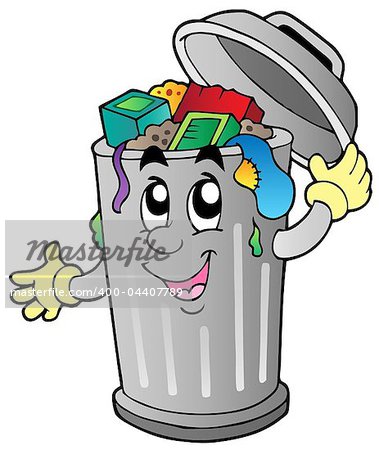 Cartoon trash can - vector illustration.