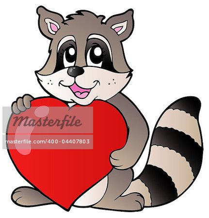 Cute raccoon holding heart - vector illustration.