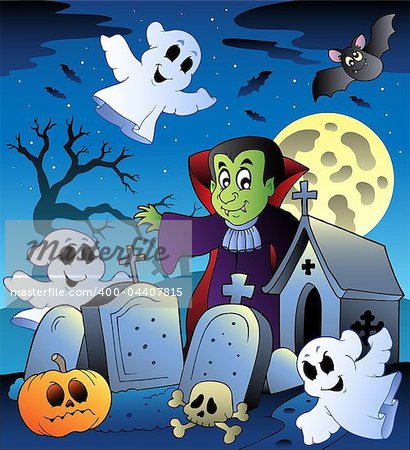 Halloween scenery with cemetery 3 - vector illustration.