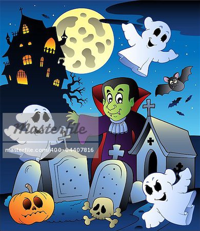 Halloween scenery with cemetery 4 - vector illustration.