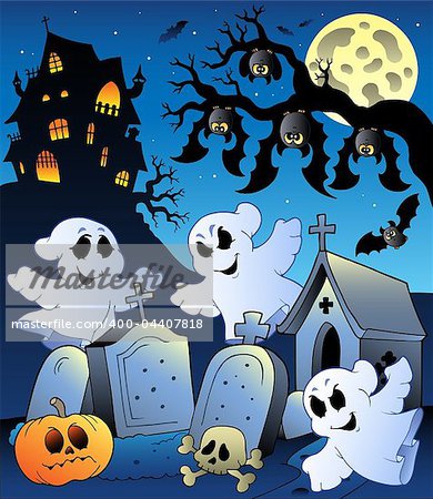 Halloween scenery with cemetery 6 - vector illustration.