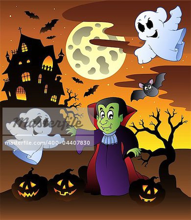 Scene with Halloween mansion 4 - vector illustration.