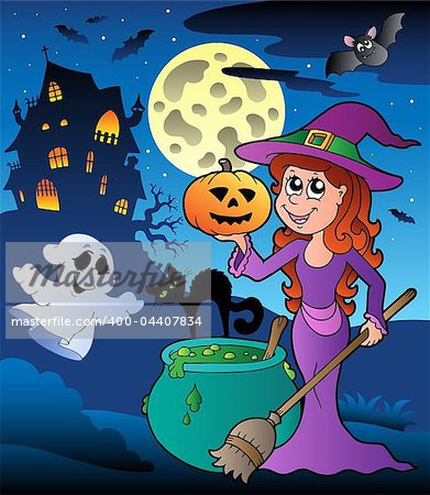 Scene with Halloween mansion 8 - vector illustration.