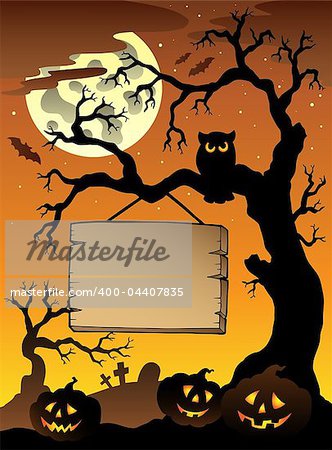 Scene with Halloween tree 1 - vector illustration.