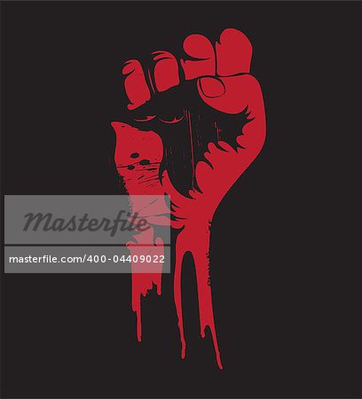Vector illustration of a blooding clenched fist held high in protest.