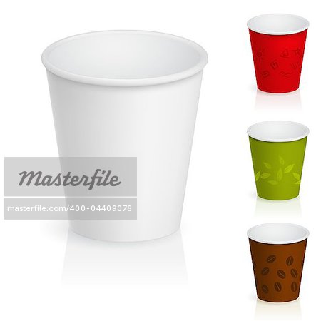 Set of empty cardboard coffee cups. Illustration on white background