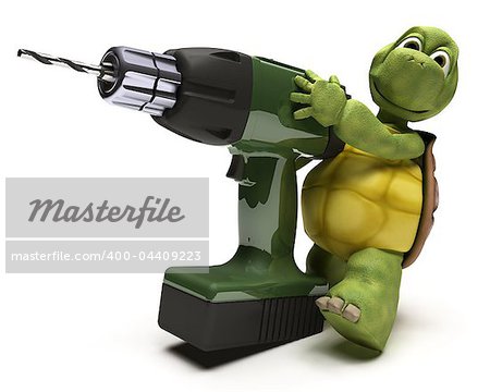 3D rend d'une tortue avec une perceuse power