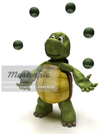 3D render of a Tortoise juggling balls