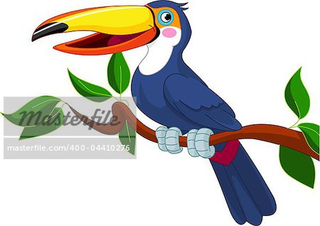 Illustration of toucan sitting on tree branch