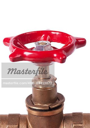 Closeup view of red valve isolated on the white