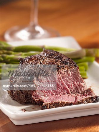 tenderloin steak cut open cooked rare