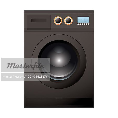 Modern black washing machine with bright LCD screen