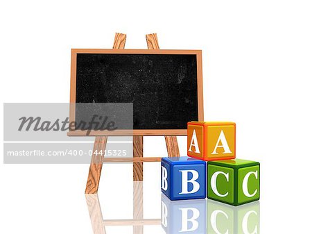 3d wooden blackboard with cubes with letters - abc