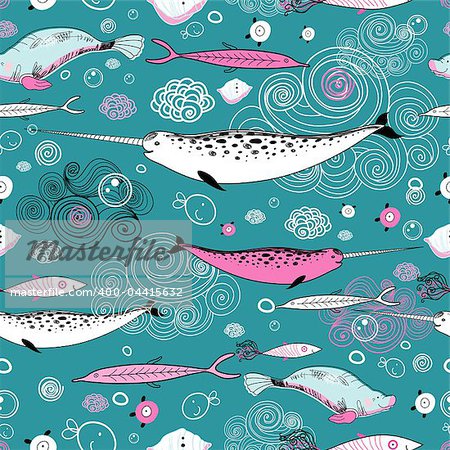 seamless pattern of marine animals graphics on a blue background