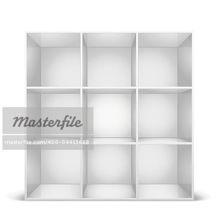 detailed illustration of a glossy white bookshelf, eps8 vector