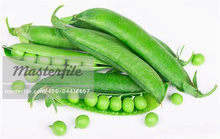 Fresh green peas isolated on white background