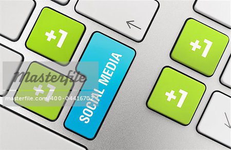Social media concept on modern aluminum keyboard.