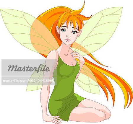 Illustration of a sitting young fairy