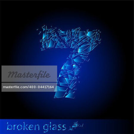 One symbol of broken glass  - digit seven. Illustration on black background