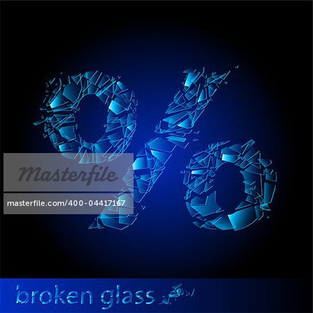 One symbol of broken glass  - percentage. Illustration on black background