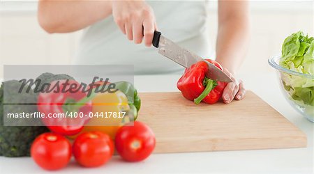 Woman cutting vegetables in the kitchen