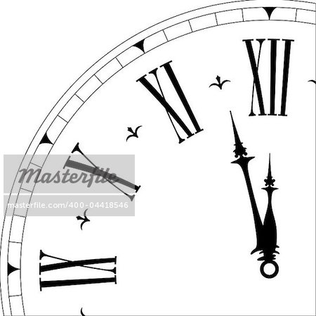 detailed illustration of an old clock face showing 3minutes to twelve, eps8 vector