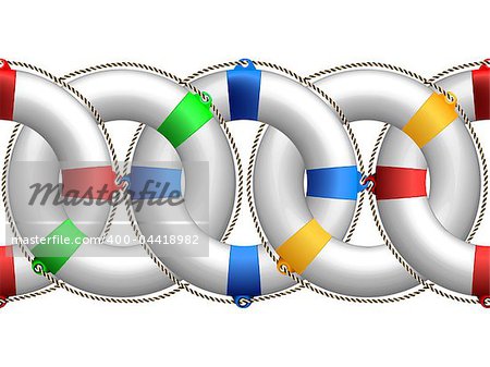 life buoy horizontal pattern, abstract seamless border; vector art illustration