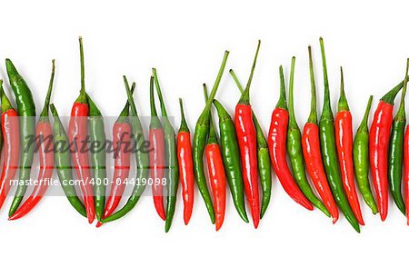 Red and green peppers isolated on white