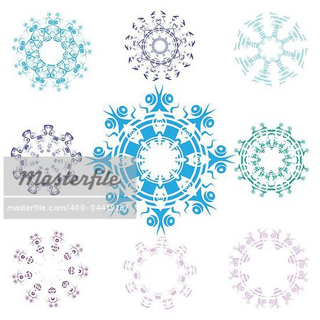 Collection of isolated snowflakes, vector illustration, eps10