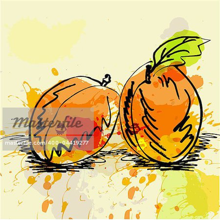 Stylized apricot on grunge background