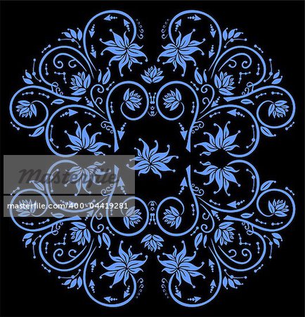 Illustration of abstract floral ornament in blue color