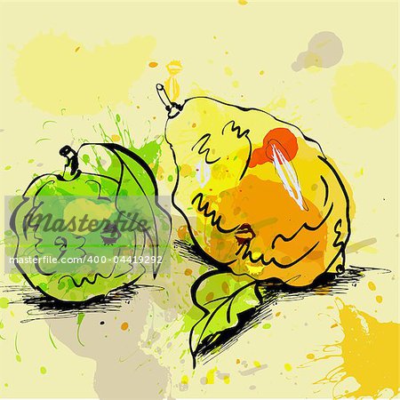 Stylized lime and lemon illustration on grunge background