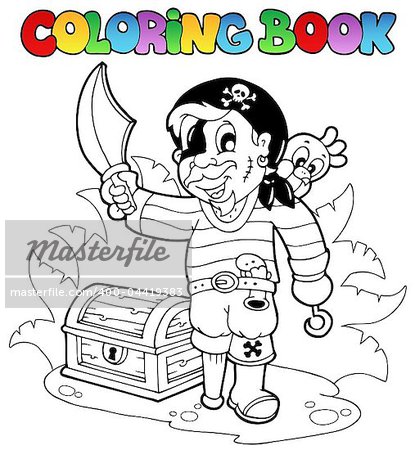 Coloring book with young pirate - vector illustration.