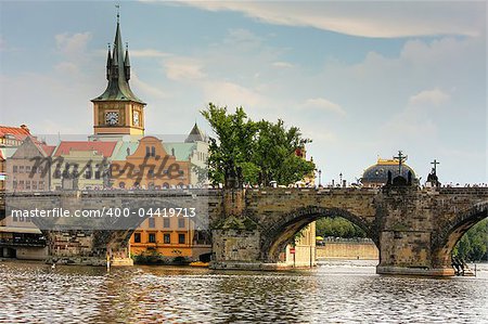 View on Charles Bridge and old part of Prague.