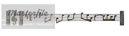 musical notes and clef on white background - 3d illustration