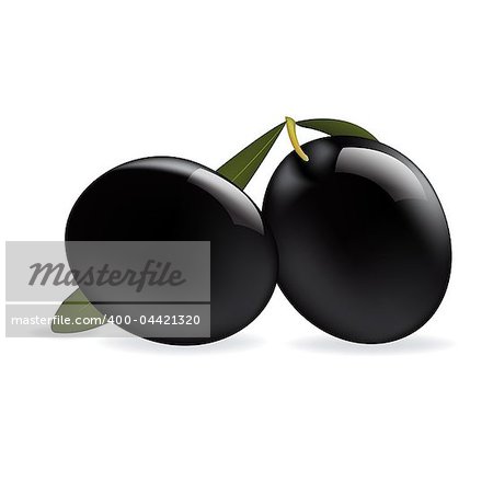 Black Olives, Isolated On White Background, Vector Illustration