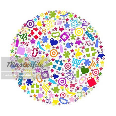 Sphere With Shopping Icons, Isolated On White Background, Vector Illustration