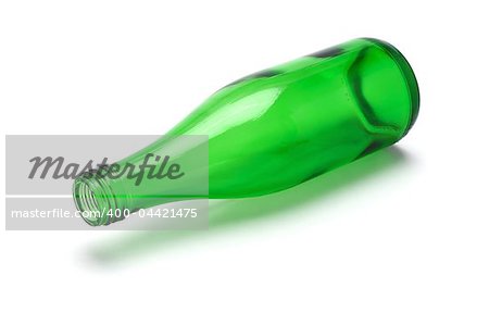 Empty green glass bottle isolated on white