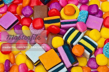 Candy sweets with assorted colored  liquorice