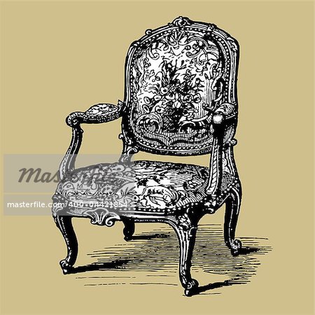 Vector illustration of baroque antique armchair, damask chair