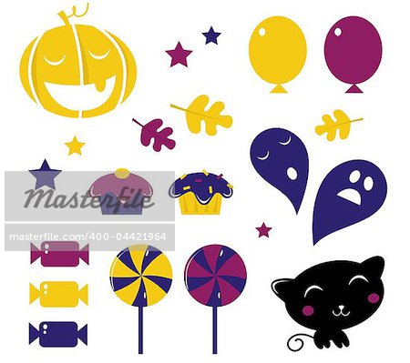 Halloween Icons or Elements collection isolated on white background. Vector