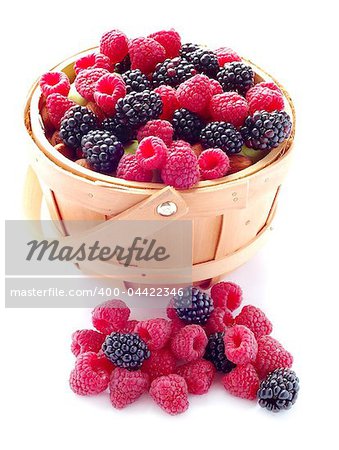 Basket of Fresh Raspberries and Blueberries