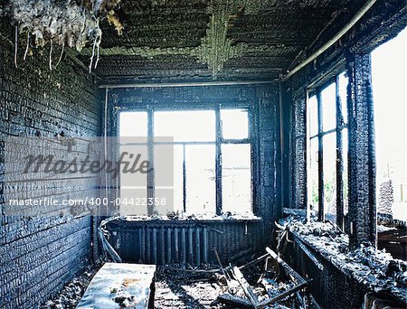 old abandoned burned interior photo