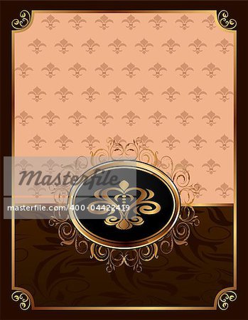 Illustration golden ornate frame with emblem - vector